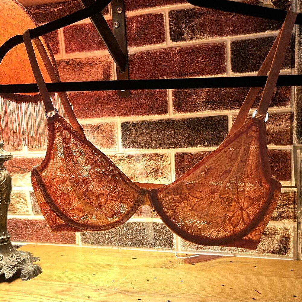 Fleur Du Mal Chic Flower Lace demi bra 32DD Great Condition!